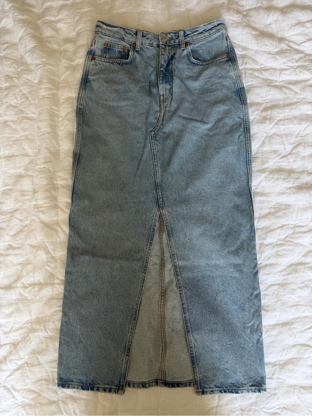 Mango Light Blue Denim Maxi Skirt with Front Slit
